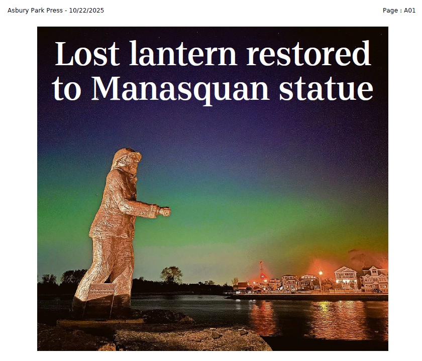 lost lantern restored to manasquan statue