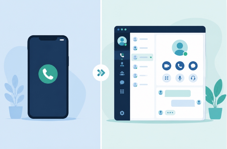 Illustration comparing VoIP features to a standard cell phone