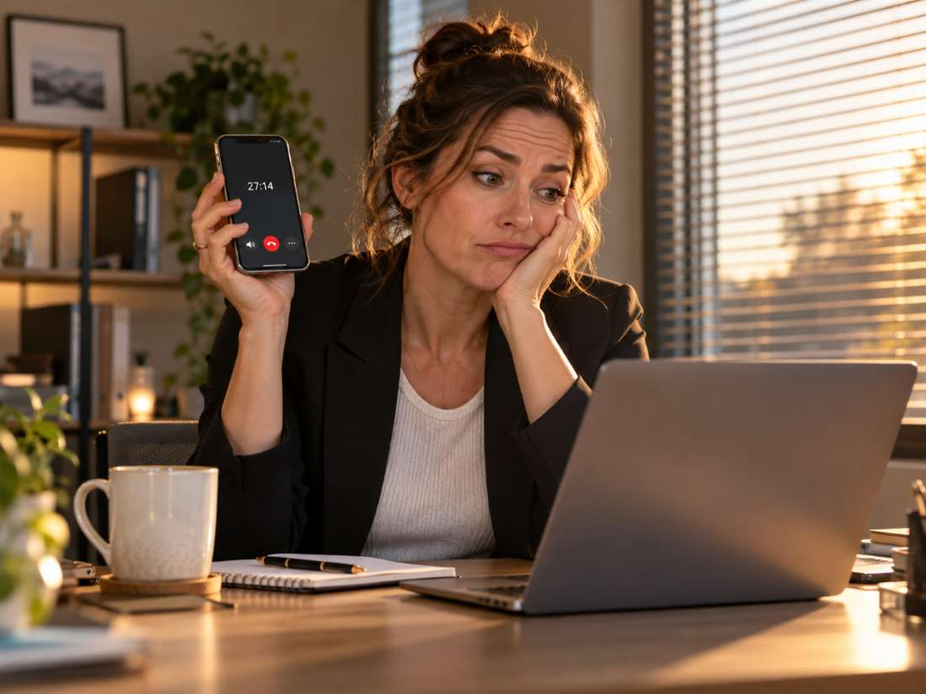 Business owner waiting on hold with a large phone carrier before switching to a local NJ provider